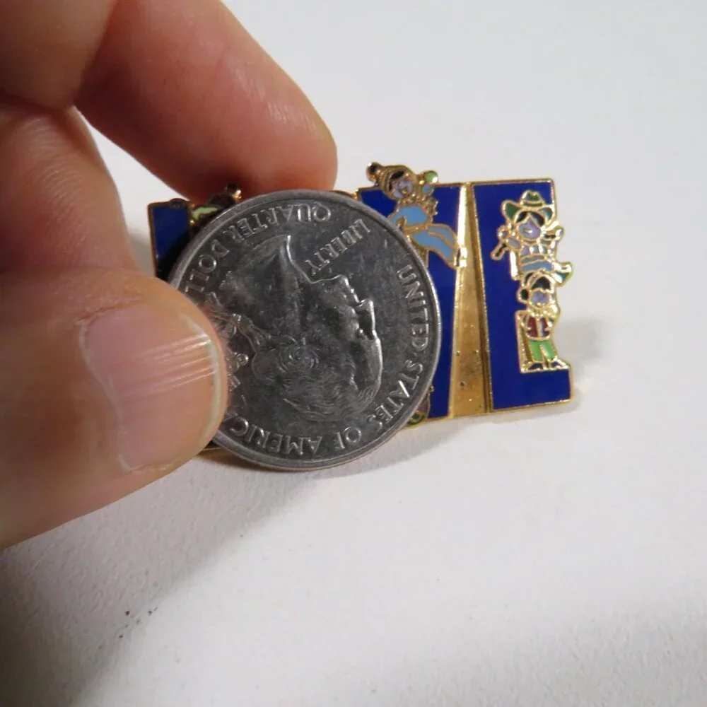 Kids Blue Metal LOVE lapel pin with gold accent